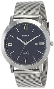 Timex Men Stainless Steel Long Last-Ten Year Battery Life Analog Blue Dial Watch-Tweg17808, Band Color-Silver