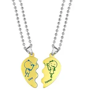 Adhvik Valentine's Day Special Love Forever Distance Broken Heart Shape Romantic Couple Friendship Promise 2 In 1 Duo Locket Pendant With Ball Chain