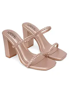 Shuz Touch Women Stylish Solid Block Heels Sandals - Rose Gold
