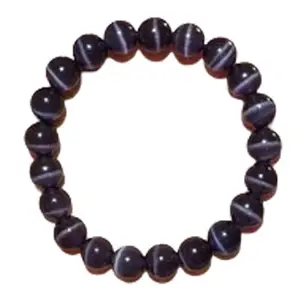 RRJEWELZ Natural Purple Cats Eye 8mm Round Shape Smooth Cut Beads 8 Inch Stretchable Bracelet for Men & Women.|STBR_RR_07935_8.0
