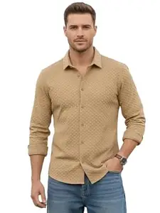 WIZOON Shirt for Men | Men’s Black Textured | Regular Fit | Textured Cotton Blend Casual Shirt | Full Sleeves | Spread Collar | Western Stylish Shirts