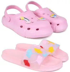 Pampy Angel Combo Pack of 2 Slipper/Flip Flops/Slides/Clogs/Sandals with Adjustable Back Strap for Women,(WCL-Ranbo-Pink,Gobi-Pink),38 (Euro)