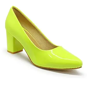 WFS Women 3 Inch Block Heel Pumps Footwear,Neon,38