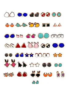 Melbees by Yellow Chimes Stud Earrings for Women Combo of 36 Pairs Crystal Pearl Multicolour Gold Plated Studs Earrings Set for Women and Girls