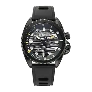 Titan Zero Hour Diver's 200m Analog with Black Dial Black FKM Strap Watch for Men - 10068NP01