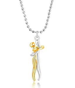 Uniqon Golden & Silver Forever Love Couple Hugging Embrace Statement Promise Affectionate Hug Me Locket Pendant Necklace With Chain For Valentine's Day Matching Relationship
