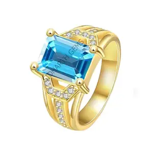 Jemskart 14.25 Ratti 13.00 Carat Special Quality Blue Topaz Free Size Adjustable Ring Gold Plated Gemstone by Lab Certified(Top AAA+) Quality for Man or Women