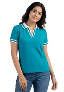 Wear Your Opinion S to 5XL V Neck Stripe Collar Tshirt for Women Polo Top