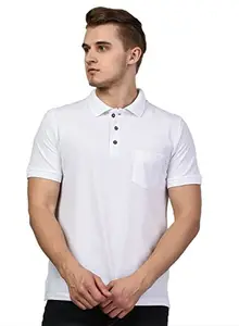 Kalt Men's Plain Half Sleeves Polo Neck Cotton Blend T-Shirt (T0009 White 5XL)