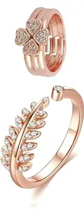 Karishma Kreations Adjustable Couple Ring Combo Austrian Elegant Crystal American diamond Butterfly Heart Ring Rose gold Valentine Gifts Love Stylish Ring Combo for Women Girls