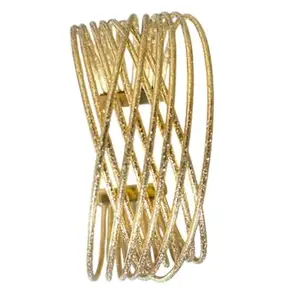 Textured Criss-Cross Wide Cuff Bracelet, Gold-Toned, Multi-Strand Design