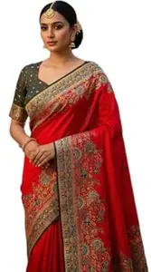 Glory Sarees Women's Kashmiri Pashmina Pure Silk Meenakari Woven Saree With Blouse Piece (Pashmina_Silk101_Parent)