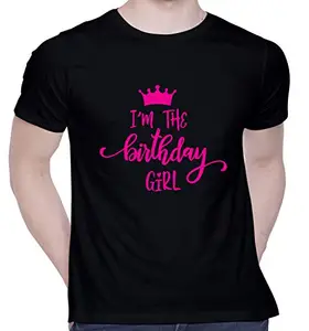CreativiT Graphic Printed T-Shirt for Unisex I am The Birthday Girl Tshirt | Casual Half Sleeve Round Neck T-Shirt | 100% Cotton | D00443-174_Black_XX-Large