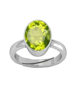 KUSHMIWAL GEMS 7.25 Ratti 6.00 Carat Certified Natural Green Peridot Gemstone Adjustable Ring/Anguthi Silver Plated for Men and Women