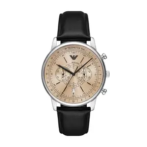 Emporio Armani Leather Analog White Dial Men's Watch-Ar11634, Band Color:Black