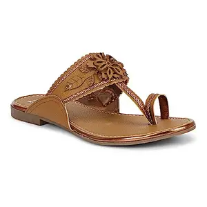 TRY FEET Women's Stylish Flat Slipper | Lightweight & Comfortable For Home (Tan, 8 Size)