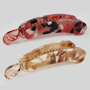 ASG 2 Pieces 3 Inch Marbling Pattern Plastic Nonslip Clincher Combs Strong Hold Ponytail Holder Banana Clip for Women and Girls - Random Color & Design