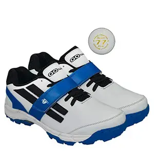 Gowin Pace White/Navy Cricket Shoes Size-5 with TR-77-W Cricket Leather Ball Veg Tanned White