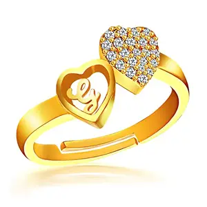 MEENAZ G Rings for Women Girls Couple girlfriend Wife lovers Valentine Gift CZ AD American diamond Adjustable Silver gold Love Heart Initial Letter Name Alphabet G finger Ring Stylish platinum-103