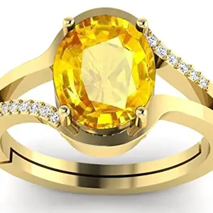 APSSTONE 15.25 Ratti 14.00 Carat Unheated Certified AA++ Quality Natural Yellow Sapphire Gemstone Gold Plated Ring Adjustable for Men And Women's