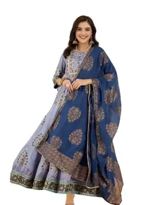 ishin Women's Green Ethnic Motifs Print A-Line Maxi Dress