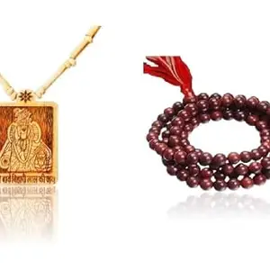 KAMADA CREATIONS Kamada Combination of Shri Bihari jipendant tulsi mala and exquisite red chandan (Sandalwood) mala,Spritual Pendant Necklace for Women and Men