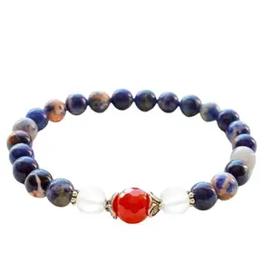 RRJEWELZ Natural Sodalite, Carnelian & Clear Quartz 8mm Round Shape Smooth Cut Beads 8 Inch Stretchable Bracelet for Men & Women.|STBR_RR_08372_8.0