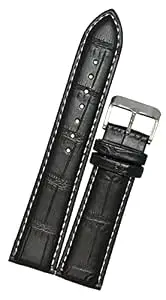 SURU® 22mm Padded White Stitch Ogive Tip Leather Watch Strap/Watch Band for Men Women (Colour - Black/Width Size -22mm) T16