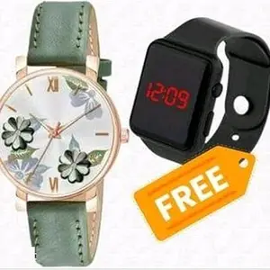 WATCHSTAR Best Quality Ethnic Embossed Designer Shine Round Dial with Slim Fit Leather Belt Women Analog Watches for Girls with Free Digital Watch(SR-410) AT-410