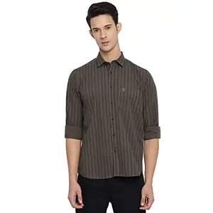 Cantabil Men Cotton Striped Olive Full Sleeve Casual Shirt (MSHC00506_OLIVE_38)