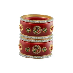 Vidhya Kangan Stone Stud Color Red Acrylic Bangle | Over Size | Plus size |For Woman and girlsChura Bangles Set for Wedding and Party (sku-ban25652)
