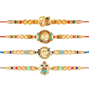 De Marquis 4 Rakhi Set, Roli-Chawal Pack with Best Wishes Greeting Card, Rakhi for Brother Happy Rakshabandhan