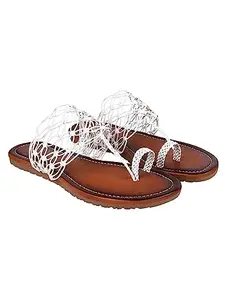 Shoetopia White Grey Kolhapuri Flats for Women & Girls /UK5