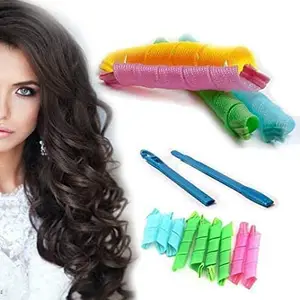 BOXO Combo Of 18 Pcs Professional Hair Curling Rollers Flexible Non Heat Curler Spiral Hair Curling Tools for Women and Girls (Multicolor)