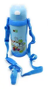FunBlast Ownpower Cartoon Character Insulated Steel Water Bottle for School Going Kids, Water bottle with soft Straw for Children 400 ML (BLUE)