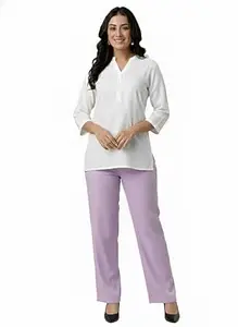 Oxinexx Airy Linen Cotton Short Kurta Pant Set for Women Breathable Short Length Kurti with Trouser Elegant Office