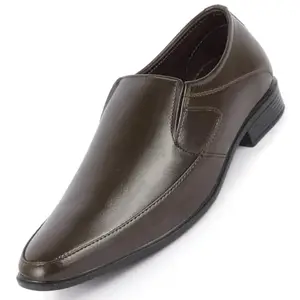 FAUSTO Men's Formal Office Work Pointed Toe Slip On Shoes (Brown, 11)