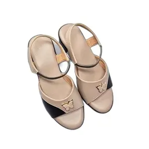 Women Stylish Sandals Block Heel 5cm Cushioned Insole Synthetic Material|Grey-3