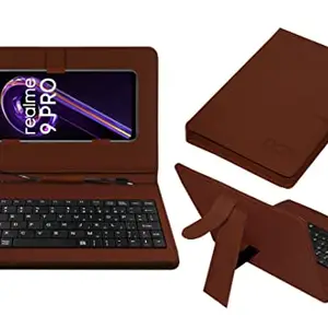 ACM Keyboard Case Compatible with Realme 9 Pro Mobile Flip Cover Stand Direct Plug & Play Device for Study & Gaming Brown