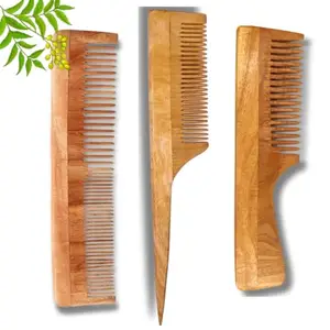 RMR Traders Neem Wooden Comb Pack of 3 I Treated With Oil I Hair Growth, Anti Hairfall, Dandruff Control | Detangling, Frizz Control, Shine & Styling Comb For Men & Women (Pack of 3)