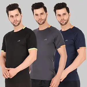 Vector X OMT-197 Men's Polyester Half Sleeve Round Neck T-Shirt (Pack of 3)