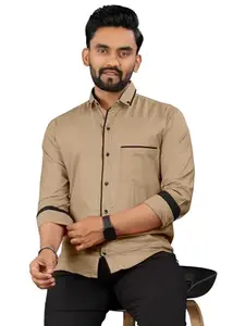 Men Regular Fit Casual Shirt, Slim Collar (in, Alpha, XXL, Regular, CHIKKU)