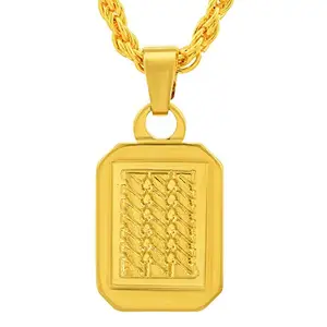 Memoir Brass Gold Plated Chain with Biscuit Pendant - Fashion Jewellery for Men, Women, Boys, Girls and Gift (22Inch Long)
