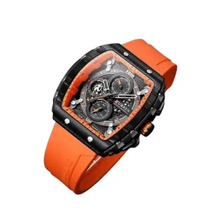 Men's Watch Fashion Sport Wrist Watches (Chronograph/Waterproof/Luminous/Calendar) Silicon Strap Quartz Watch for Men (Orange)