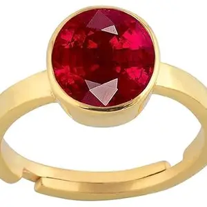 PARI SALES 7.25 Ratti Natural Ruby Manik Loose Gemstone Gold Plated Birthstone Astrology Rashi Ratan Adjustable Ring for Men & Women