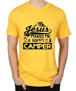 Caseria Men's Cotton Graphic Printed Half Sleeve T-Shirt - Makes Me Happy (Yellow, XL)