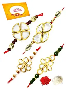 Karatcart Karatcart Gold-Plated Kundan Rakhi Bracelet for Men (Gold, Free Size)