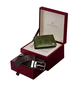 WildHorn Men's Classic Leather Wallet and Belt Combo | Green