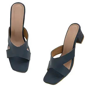 Fotus Comfortable Block Heels Women's Fashion Heel Sandals ideal for Casual & Formal Occasions (GREY, numeric_8)