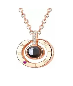 MYKI Haute couture & I LOVE YOU in 100 Language Projection Pendant With Chain For Women & Girls